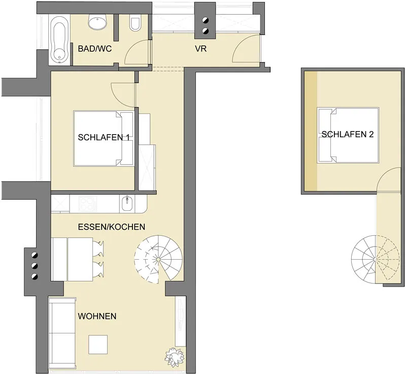 Grundriss des Maisonette-Apartments